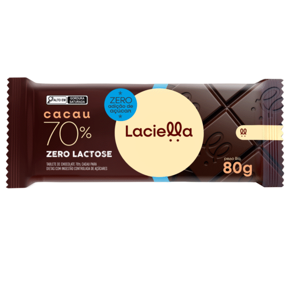 Chocolate 70% Cacau Zero Adição de Açúcar e Zero Lactose Laciella 80g