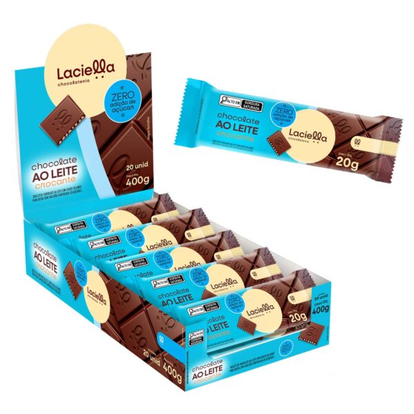 Chocolate Ao Leite Crocante Zero Adição de Açúcar Laciella 20g - Imagem 2